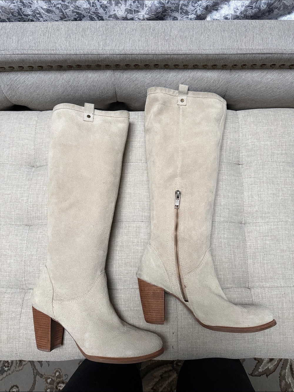 UGG Tall Suede Block Heel Knee Boots - Cream